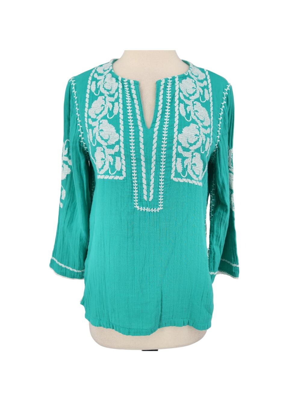 SALE APNY Boho Chic Embroidered Floral Cross Stitch Cotton Top Womens Size XS